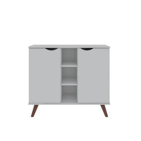 Hampton 39.37 Buffet Stand Cabinet with 7 Shelves and Solid Wood Legs in White - Manhattan Comfort 65-16PMC1