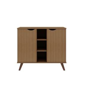 Hampton 39.37 Buffet Stand Cabinet with 7 Shelves and Solid Wood Legs in Maple Cream - Manhattan Comfort 65-16PMC5