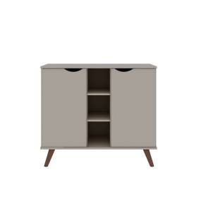 Hampton 39.37 Buffet Stand Cabinet with 7 Shelves and Solid Wood Legs in Off White - Manhattan Comfort 65-16PMC6