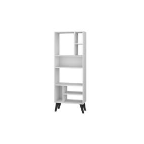 Warren Tall Bookcase 1.0 with 8 Shelves in White with Black Feet - Manhattan Comfort 65-178AMC205