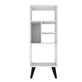 Warren Mid-High Bookcase 2.0 with 5 Shelves in White with Black Feet - Manhattan Comfort 65-179AMC205