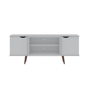 Hampton 62.99 TV Stand with 4 Shelves and Solid Wood Legs in White - Manhattan Comfort 65-17PMC1