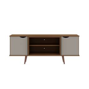 Hampton 62.99 TV Stand with 4 Shelves and Solid Wood Legs in Off White and Maple Cream - Manhattan Comfort 65-17PMC11