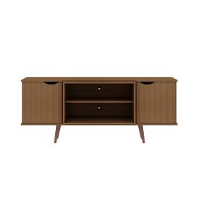 Hampton 62.99 TV Stand with 4 Shelves and Solid Wood Legs in Maple Cream - Manhattan Comfort 65-17PMC5