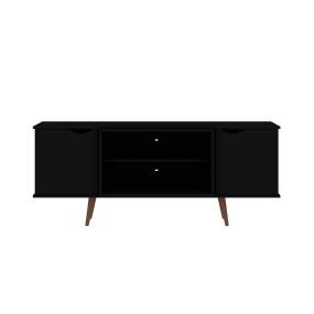 Hampton 62.99 TV Stand with 4 Shelves and Solid Wood Legs in Black - Manhattan Comfort 65-17PMC70