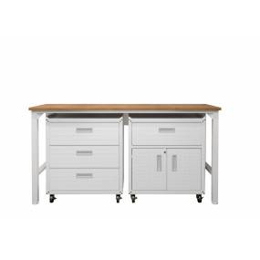 3-Piece Fortress Mobile Space-Saving Steel Garage Cabinet and Worktable 5.0 in White - Manhattan Comfort 18GMC-WH