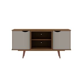 Hampton 53.54 TV Stand with 4 Shelves and Solid Wood Legs in Off White and Maple Cream - Manhattan Comfort 65-18PMC11