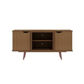 Hampton 53.54 TV Stand with 4 Shelves and Solid Wood Legs in Maple Cream - Manhattan Comfort 65-18PMC5