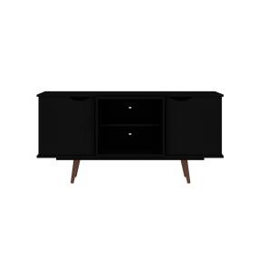 Hampton 53.54 TV Stand with 4 Shelves and Solid Wood Legs in Black - Manhattan Comfort 65-18PMC70