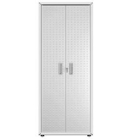 Fortress Textured Metal 75.4" Garage Cabinet with 4 Adjustable Shelves in White - Manhattan Comfort 1GMCF-WH