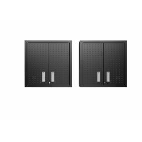Fortress 30" Floating Textured Metal Garage Cabinet with Adjustable Shelves in Charcoal Grey - Set of 2 - Manhattan Comfort 2-5GMC-CH
