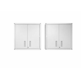 Fortress 30" Floating Textured Metal Garage Cabinet with Adjustable Shelves in White - Set of 2 - Manhattan Comfort 2-5GMC-WH