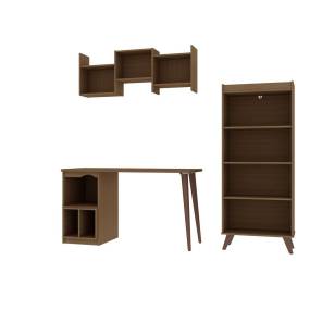 Hampton 3-Piece Extra Storage Home Furniture Office Set with Storage Writing Desk, Bookcase, and Floating Wall Décor Shelves in Maple Cream - Manhattan Comfort 65-22PMC5