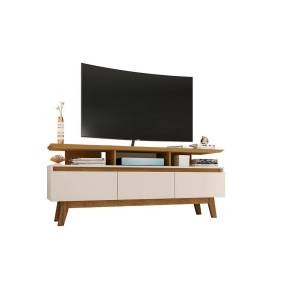 Yonkers 62.99 TV Stand with Solid Wood Legs and 6 Media and Storage Compartments in Off White and Cinnamon - Manhattan Comfort 65-233BMC12