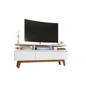 Yonkers 62.99 TV Stand with Solid Wood Legs and 6 Media and Storage Compartments in White - Manhattan Comfort 65-233BMC6