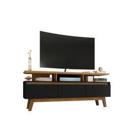 Yonkers 62.99 TV Stand with Solid Wood Legs and 6 Media and Storage Compartments in Black and Cinnamon - Manhattan Comfort 65-233BMC82