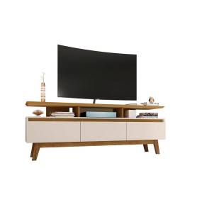 Yonkers 70.86 TV Stand with Solid Wood Legs and 6 Media and Storage Compartments in Off White and Cinnamon - Manhattan Comfort 65-234BMC12