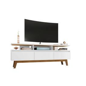 Yonkers 70.86 TV Stand with Solid Wood Legs and 6 Media and Storage Compartments in White - Manhattan Comfort 65-234BMC6