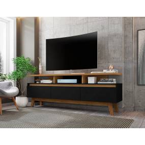 Yonkers 70.86 TV Stand with Solid Wood Legs and 6 Media and Storage Compartments in Black and Cinnamon - Manhattan Comfort 65-234BMC82