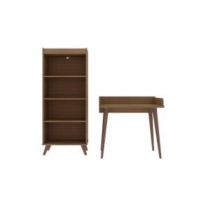 Hampton 2-Piece Home Basic Furniture Office Set with Writing Desk and Bookcase in Maple Cream - Manhattan Comfort 65-26PMC10