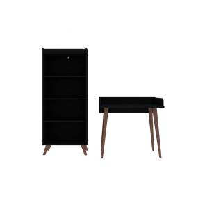 Hampton 2-Piece Home Basic Furniture Office Set with Writing Desk and Bookcase in Black - Manhattan Comfort 65-26PMC70