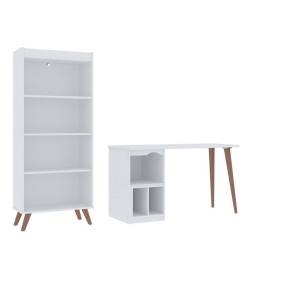 Hampton 2-Piece Extra Storage Home Furniture Office Set with Storage Writing Desk and Bookcase in White - Manhattan Comfort 65-27PMC1