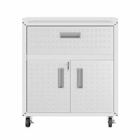 Fortress Textured Metal 31.5" Garage Mobile Cabinet with 1 Full Extension Drawer and 2 Adjustable Shelves in White - Manhattan Comfort 2GMCC-WH