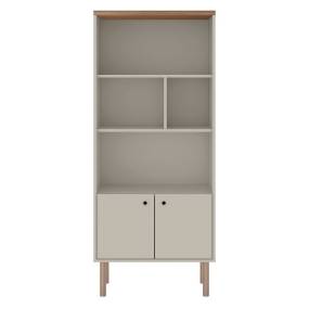 Windsor Modern Display Bookcase Cabinet with 5 Shelves in Off White and Nature - Manhattan Comfort 65-2LC1