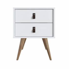 Amber Nightstand with Faux Leather Handles in White - Manhattan Comfort 302GFX1