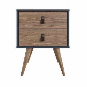 Amber Nightstand with Faux Leather Handles in Blue and Nature - Manhattan Comfort 302GFX2