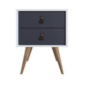 Amber Nightstand with Faux Leather Handles in White and Blue - Manhattan Comfort 302GFX3
