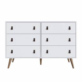Amber Double Dresser with Faux Leather Handles in White - Manhattan Comfort 306GFX1