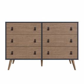 Amber Double Dresser with Faux Leather Handles in Blue and Nature - Manhattan Comfort 306GFX2