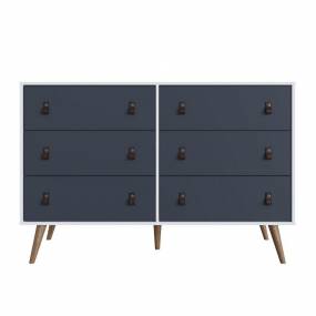 Amber Double Dresser with Faux Leather Handles in White and Blue - Manhattan Comfort 306GFX3