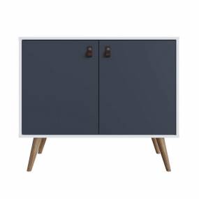 Amber Accent Cabinet with Faux Leather Handles in White and Blue - Manhattan Comfort 307GFX3