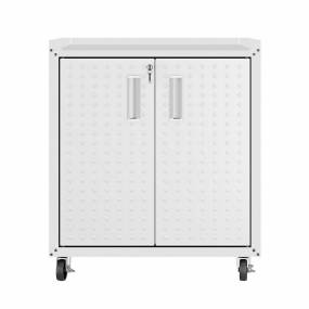 Fortress Textured Metal 31.5" Garage Mobile Cabinet with 2 Adjustable Shelves in White - Manhattan Comfort 3GMCC-WH