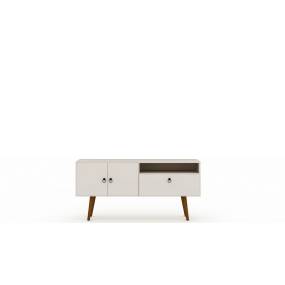 Tribeca 53.94 Mid-Century Modern TV Stand with Solid Wood Legs in Off White - Manhattan Comfort 65-3PMC6