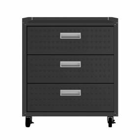 Fortress Textured Metal 31.5" Garage Mobile Chest with 3 Full Extension Drawers in Charcoal Grey - Manhattan Comfort 4GMCC-CH