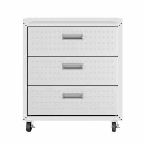 Fortress Textured Metal 31.5" Garage Mobile Chest with 3 Full Extension Drawers in White - Manhattan Comfort 4GMCC-WH