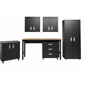 6-Piece Fortress Textured Garage Set with Cabinets, Wall Units and Table in Charcoal Grey - Manhattan Comfort 6-GGGG-CH