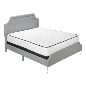 Bed- Queen Size- Bedroom- Upholstered- Grey Linen Look- Chrome Metal Legs- Transitional-Monarch Specialties I 6035Q