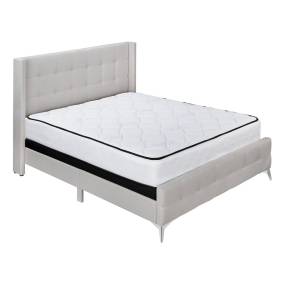 Bed- Queen Size- Bedroom- Upholstered- Beige Linen Look- Chrome Metal Legs- Transitional-Monarch Specialties I 6041Q