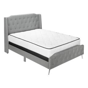 Bed- Queen Size- Bedroom- Upholstered- Grey Linen Look- Chrome Metal Legs- Transitional-Monarch Specialties I 6045Q