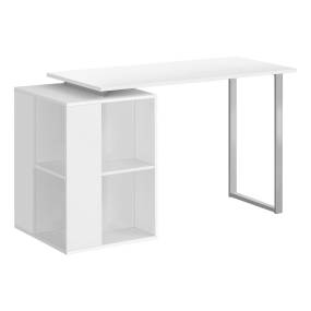 Computer Desk- Home Office- Left- Right Set-up- Storage Shelves- 55"L- Work- Laptop- White Laminate- Grey Metal- Contemporary- Modern-Monarch Specialties I 7600