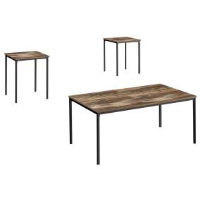 Table Set- 3pcs Set- Coffee- End- Black Metal- Brown Reclaimed Laminate- Contemporary- Modern-Monarch Specialties I 7893P