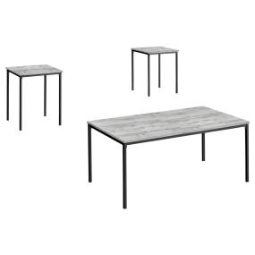 Table Set- 3pcs Set- Coffee- End- Black Metal- Grey Laminate- Contemporary- Modern-Monarch Specialties I 7896P