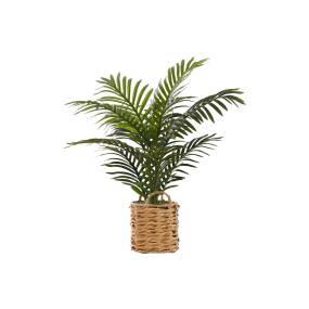 Artificial Plant- 24" Tall- Palm- Indoor- Faux- Fake- Table- Floor- Greenery- Potted- Real Touch- Decorative- Green Leaves- Beige Woven Basket-Monarch Specialties I 9503