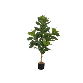 Artificial Plant- 47" Tall- Fiddle Tree- Indoor- Faux- Fake- Floor- Greenery- Potted- Real Touch- Decorative- Green Leaves- Black Pot-Monarch Specialties I 9541