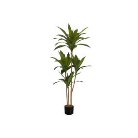 Artificial Plant- 51" Tall- Dracaena Tree- Indoor- Faux- Fake- Floor- Greenery- Potted- Real Touch- Decorative- Green Leaves- Black Pot-Monarch Specialties I 9543