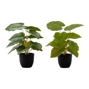 Artificial Plant- 13" Tall- Epipremnum- Indoor- Faux- Fake- Table- Greenery- Potted- Set Of 2- Decorative- Green Leaves- Black Pots-Monarch Specialties I 9583